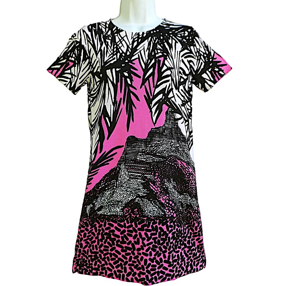 Vintage DVF Diane Von Furstenberg Shift Dress Botanical Knit Short Sleeve P